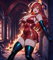 1girl ahegao ahoge artist:aisuuuuuvt black_choker black_gloves black_thighhighs character:abaddon_astary choker cleavage dress dynasty:astary elbow_gloves fire head_wings inside long_hair metadata:ai_generated metadata:illustrious metadata:sdxl morph:personification open_mouth orange_eyes pet:dragon_girl place:anferos race:demon_lord race:human race:original_wyvern red_dress red_hair series:akasen_fetishes size:large_breasts size:skinny size:thick_thighs size:wide_hips sleeveless standing thighhighs // 1024x1152 // 1.6MB